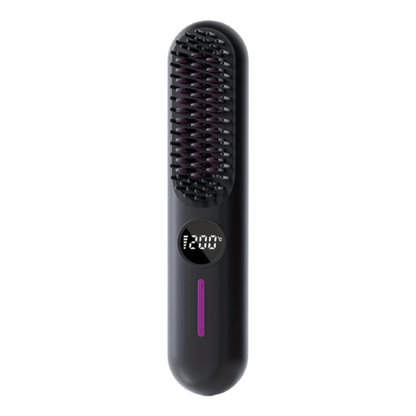 S01 Black Cordless Hair Straightener Brush - 2-in-1 Curling & Straightening Tool with LED Power Display and 7-Level Temp Control, Mini Quick Heat Anti-Damage