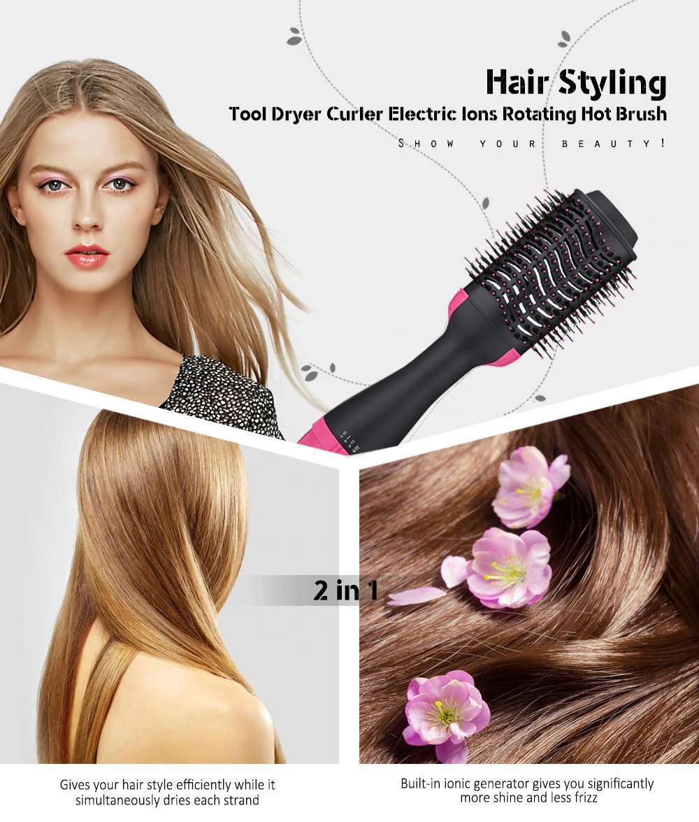 2-in-1 Black-Green Negative Ion Hot Air Styler Brush - 7-Level Temp & 3-Gear Speed, Fast Drying Blow Dryer & Volumizing Straight/Curling Comb