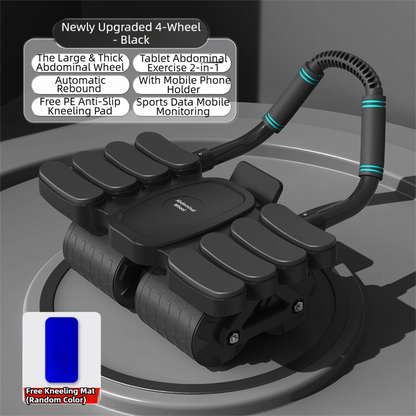 Black 4-Wheel Automatic Rebound Ab Roller with 8 Elbow Support - Core Trainer  for Home Abdominal Muscle Workout (Beginner-Friendly)