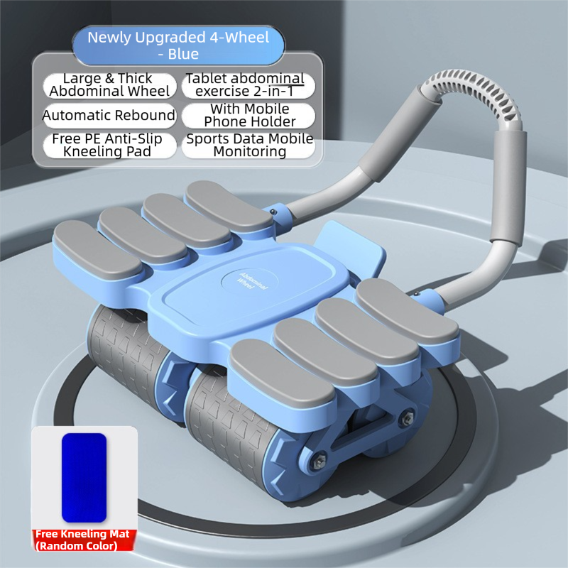 Blue 4-Wheel Automatic Rebound Ab Roller with 8 Elbow Support - Core Trainer  for Home Abdominal Muscle Workout (Beginner-Friendly)