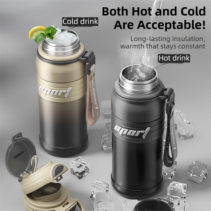 Gradient Black 670ml Large Capacity Sports Insulated Tumbler - 316 Stainless Steel Straw Water Bottle, Dual-Use Lid for Travel & Outdoors