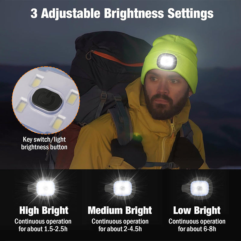Dark Grey Removable LED Bluetooth Headphone Beanie - Washable Knit Hat with 3-Level LED Illumination & Stereo Sound, USB Rechargeable