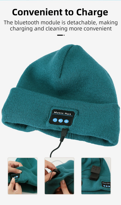Light Grey Removable LED Bluetooth Headphone Beanie - Washable Knit Hat with 3-Level LED Illumination & Stereo Sound, USB Rechargeable