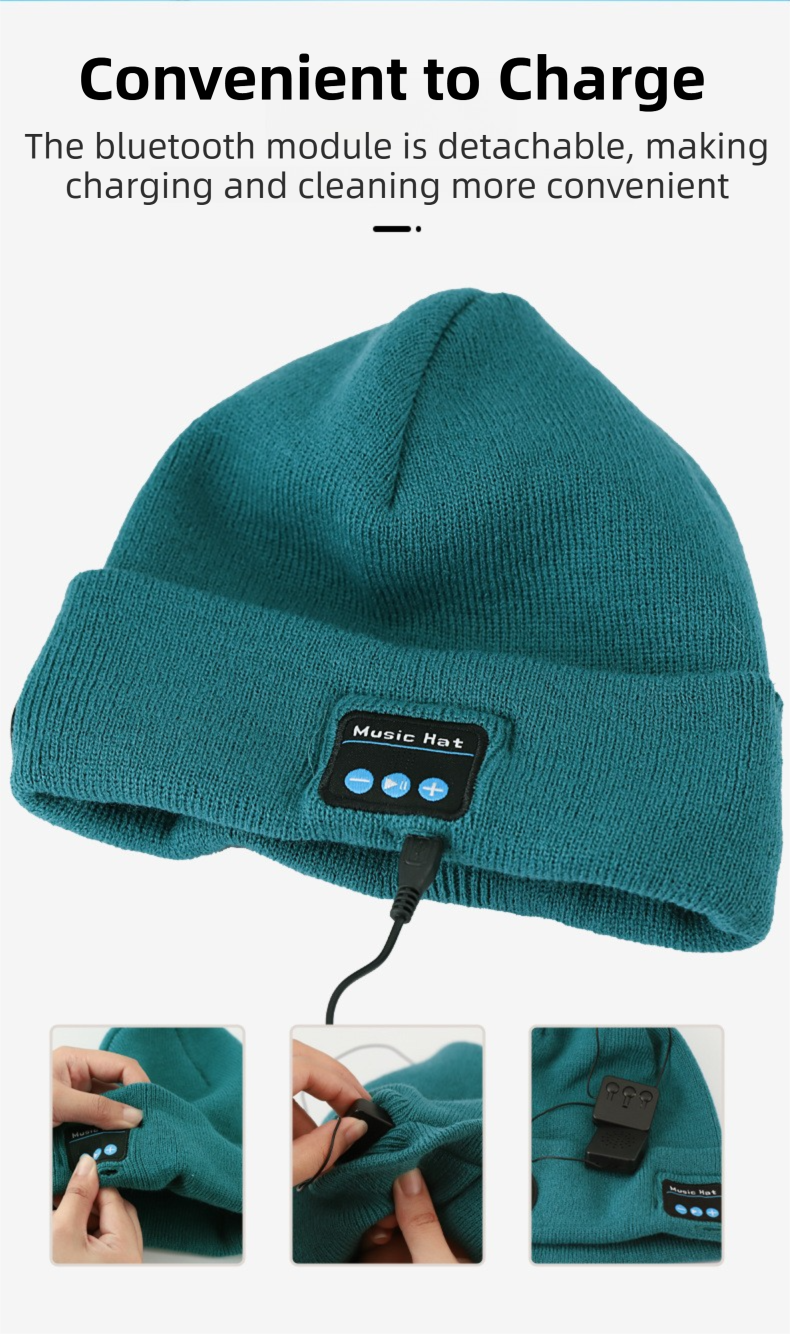 Pink Removable LED Bluetooth Headphone Beanie - Washable Knit Hat with 3-Level LED Illumination & Stereo Sound, USB Rechargeable