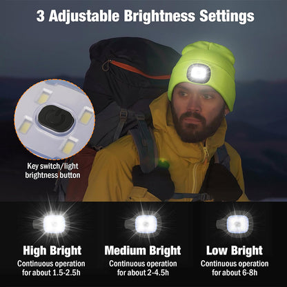 Orange Removable LED Bluetooth Headphone Beanie - Washable Knit Hat with 3-Level LED Illumination & Stereo Sound, USB Rechargeable