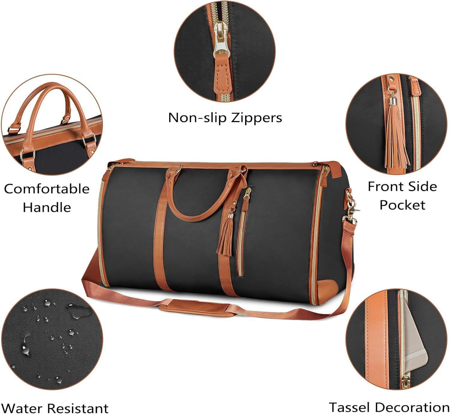 White 56-75L Large Capacity Foldable Garment Duffel Bag with Shoe Pouch - PU Leather Convertible Suit Carrier, Anti-Wrinkle Travel & Weekender Bag