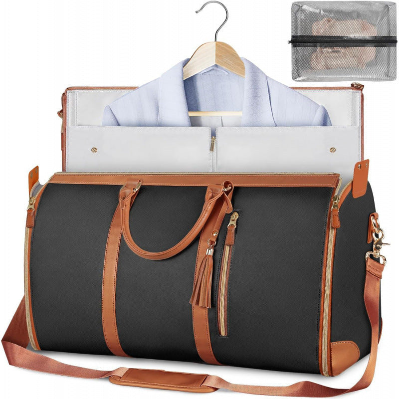 Rose-Red 56-75L Large Capacity Foldable Garment Duffel Bag with Shoe Pouch - PU Leather Convertible Suit Carrier, Anti-Wrinkle Travel & Weekender Bag