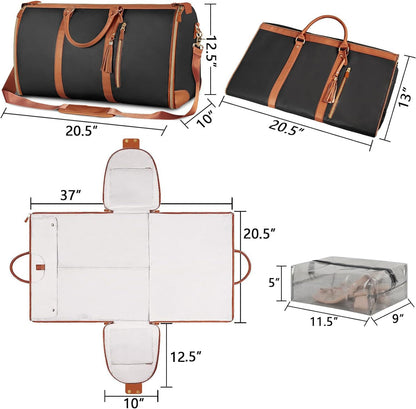 Rose-Red 56-75L Large Capacity Foldable Garment Duffel Bag with Shoe Pouch - PU Leather Convertible Suit Carrier, Anti-Wrinkle Travel & Weekender Bag