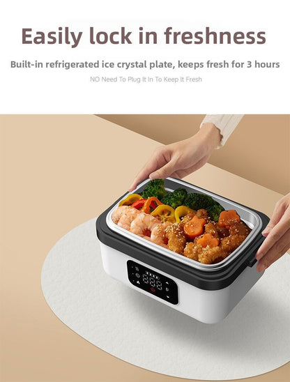 1L Black-Blue Cordless Waterless Heated Lunch Box - Portable 304 Stainless Steel Bento Box for Picnic Students Office Workers, Timed Insulation & USB Rechargeable