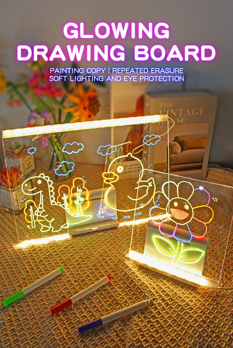 30x20CM LED Light - Up Tracing Doodle Board with 10 Brushes - Erasable Fluorescent Drawing Tablet for Kids, Creative Painting, and Interactive Decoration/Gift - Factory Direct Shop
