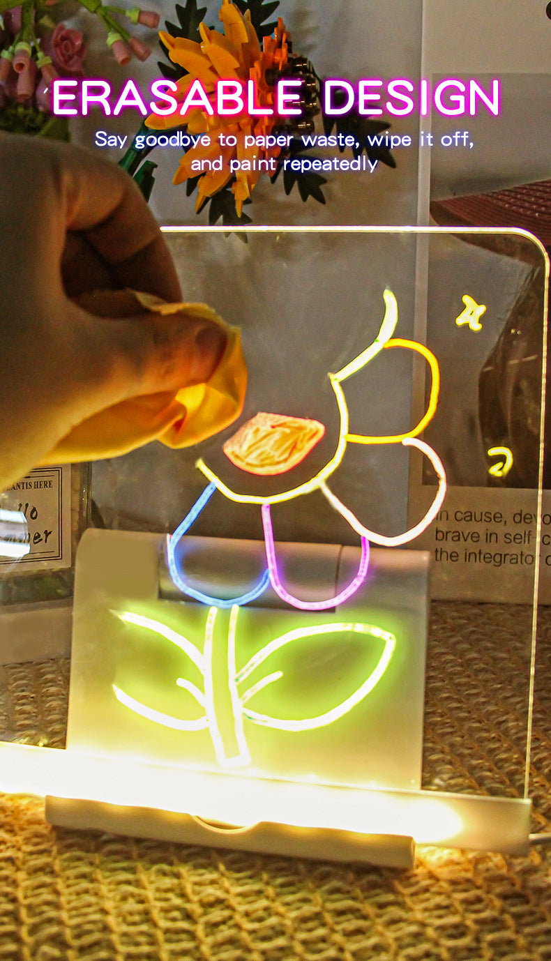 30x20CM LED Light - Up Tracing Doodle Board with 10 Brushes - Erasable Fluorescent Drawing Tablet for Kids, Creative Painting, and Interactive Decoration/Gift - Factory Direct Shop