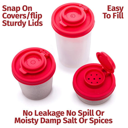 Mini Compact Spice Shaker Set(1 Small + 1 Medium + 1 Large) - Transparent Salt and Pepper Dispensers for Camping, Picnic & Outdoor Grilling