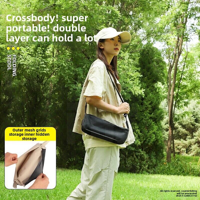 Khaki Foldable Compact Handbag With Stool -  Ultralight Travel Seat with Storage Pockets for Fishing, Hiking & Outdoor Activities