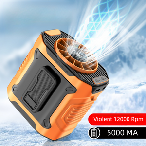 Orange Portable Waist Fan - Construction Site Cooling Solution with 360° Turbo Ice Engine, 100 Speed Gears, and LED Light - Factory Direct Shop