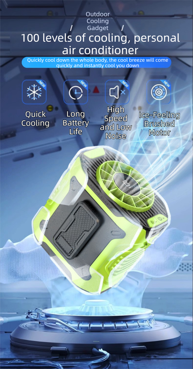 Orange Portable Waist Fan - Construction Site Cooling Solution with 360° Turbo Ice Engine, 100 Speed Gears, and LED Light - Factory Direct Shop