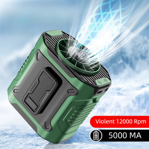 Dark Green Portable Waist Fan - Construction Site Cooling Solution with 360° Turbo Ice Engine, 100 Speed Gears, and LED Light - Factory Direct Shop