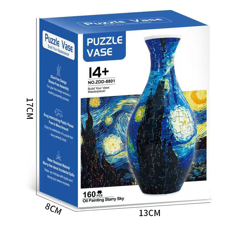 160 PCS Blue and White Porcelain 3D Puzzle Vase - DIY Interlocking Flower Vase Kit, Home Decorative and Toy Gift for Women