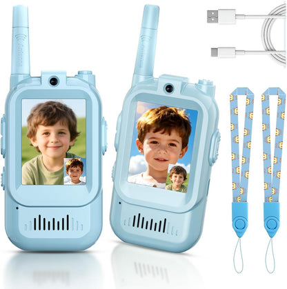 2 - Pack Mini Wireless Video Intercom Set for Children(Blue) - Educational and Interactive Dual - Frequency Walkie Talkie Toy for Playtime - Factory Direct Shop