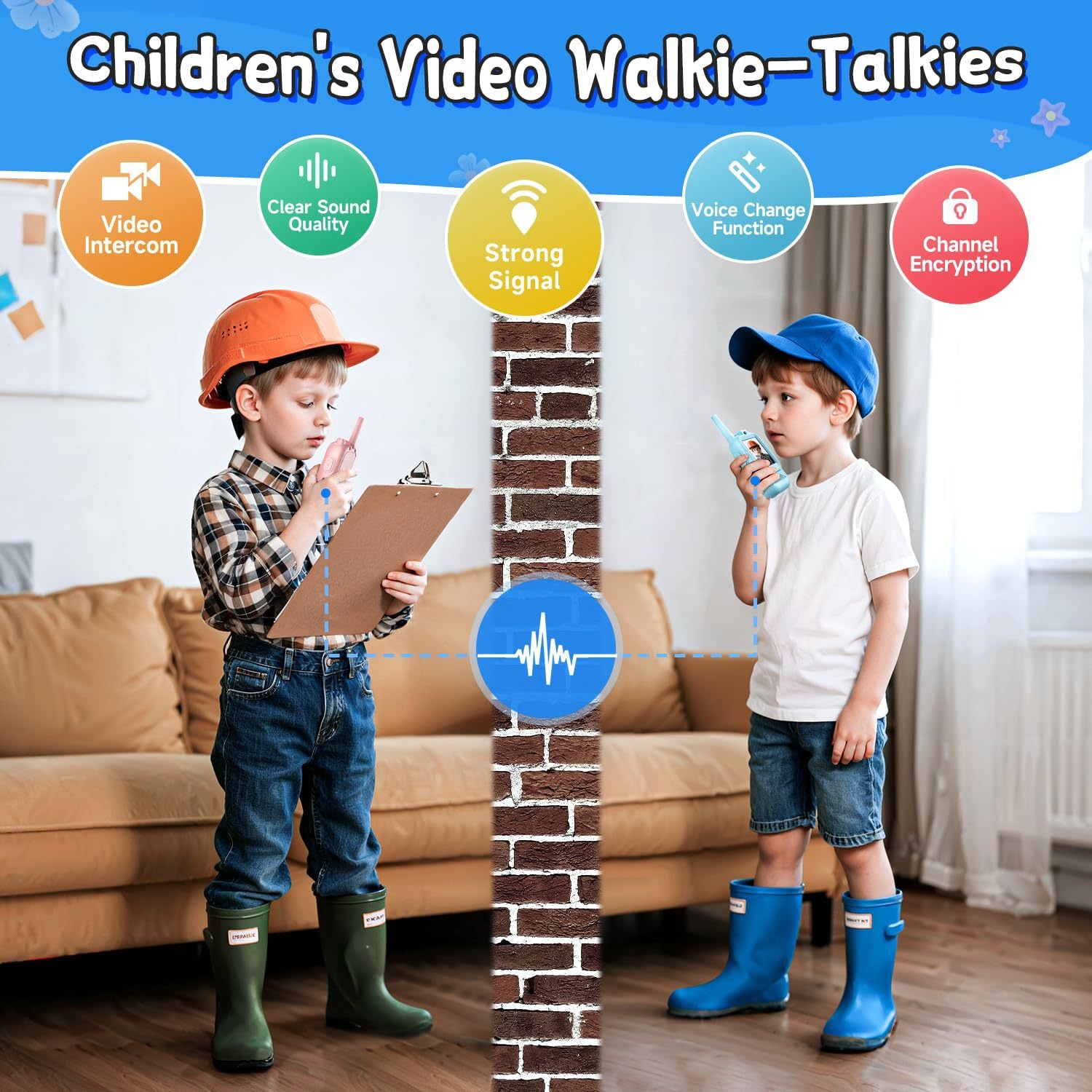 2 - Pack Mini Wireless Video Intercom Set for Children(Blue) - Educational and Interactive Dual - Frequency Walkie Talkie Toy for Playtime - Factory Direct Shop