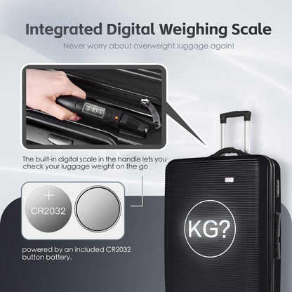 3 - Piece Digital Luggage Set (20″/24″/28″) with Weighing Scale & USB Charging – Black - Factory Direct Shop