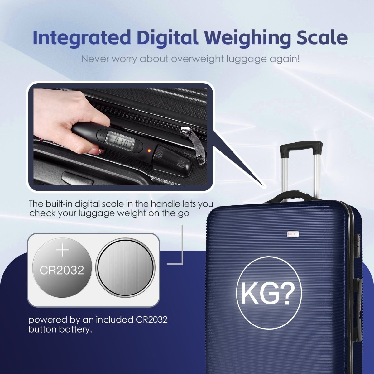 28" Digital Weighing Scale and USB Charging Port Lightweight Luggage Suitcase Blue - Factory Direct Shop