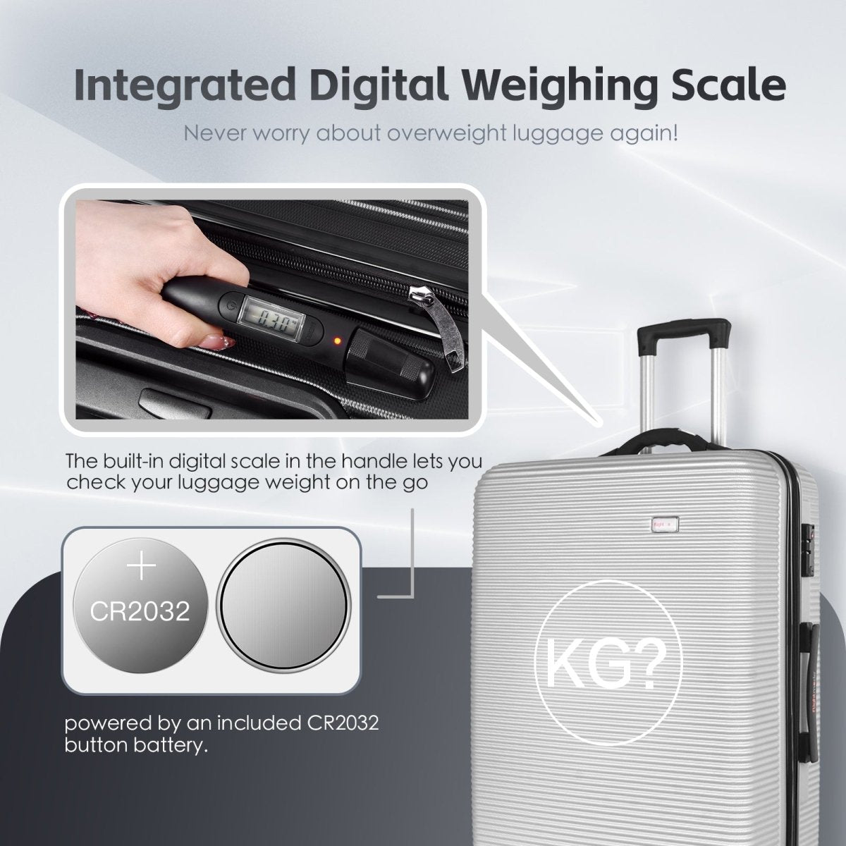24" Digital Weighing Scale and USB Charging Port Lightweight Luggage Suitcase Silver - Factory Direct Shop