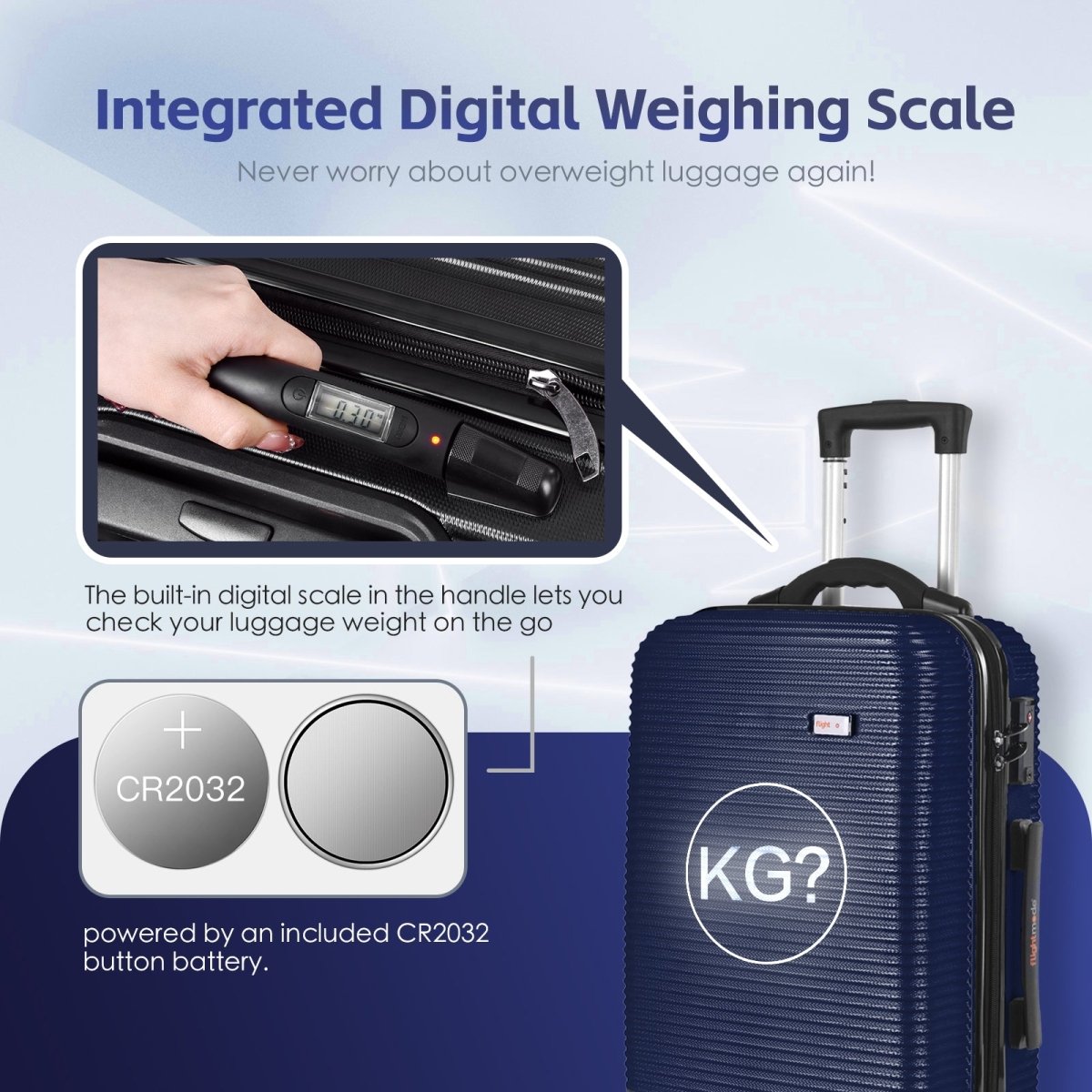 20" Digital Weighing Scale and USB Charging Port Lightweight Carry - on Luggage Suitcase Blue - Factory Direct Shop