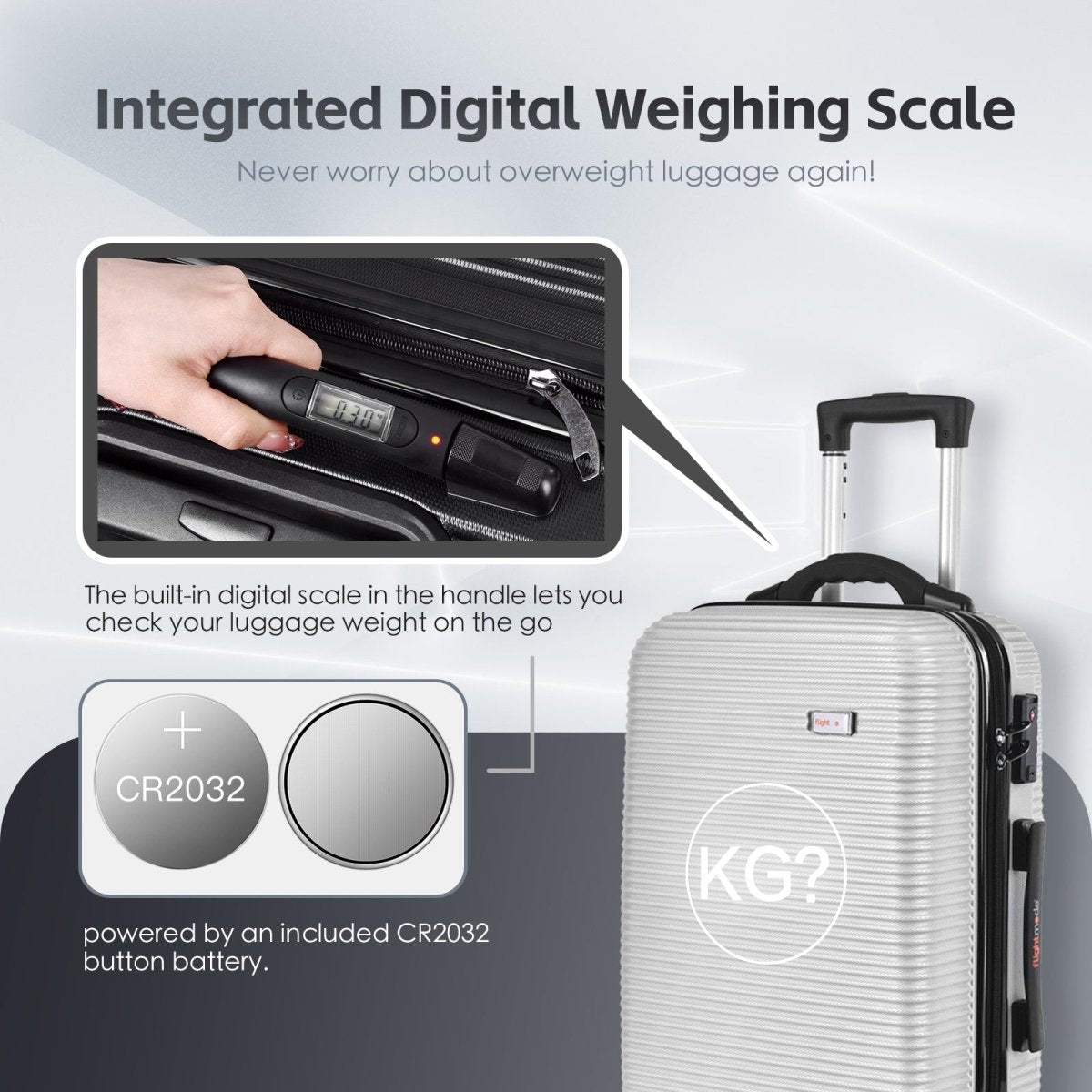 20" Digital Weighing Scale and USB Charging Port Lightweight Carry - on Luggage Suitcase Silver - Factory Direct Shop