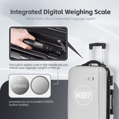 20" Digital Weighing Scale and USB Charging Port Lightweight Carry - on Luggage Suitcase Silver - Factory Direct Shop