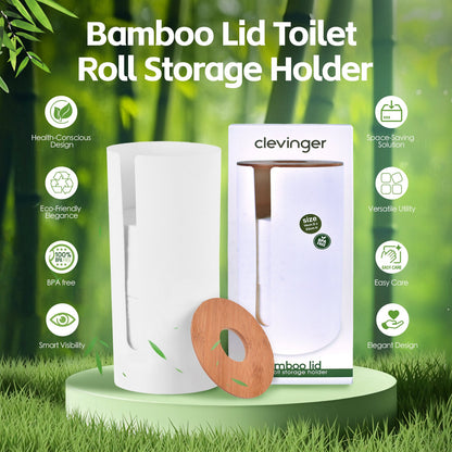 Bamboo Lid Toilet Roll Storage Holder