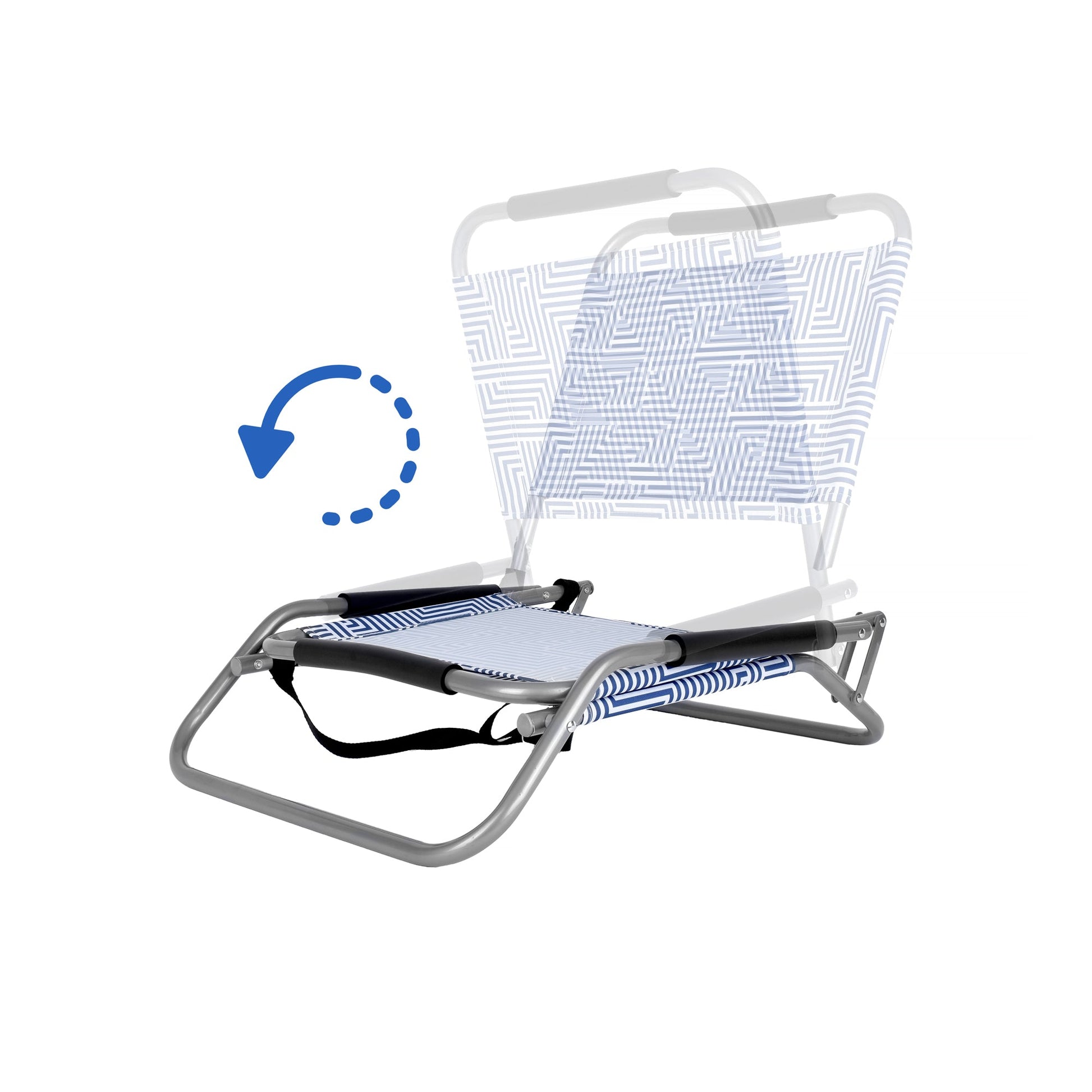 Foldable beach chair with reclining feature on a white background