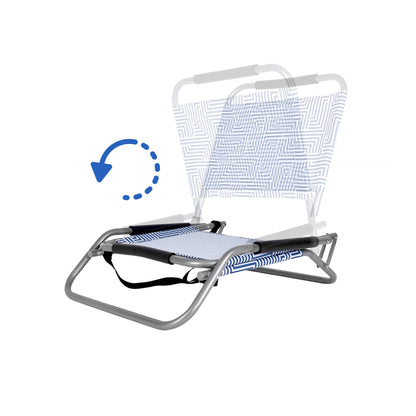 Foldable beach chair with reclining feature on a white background