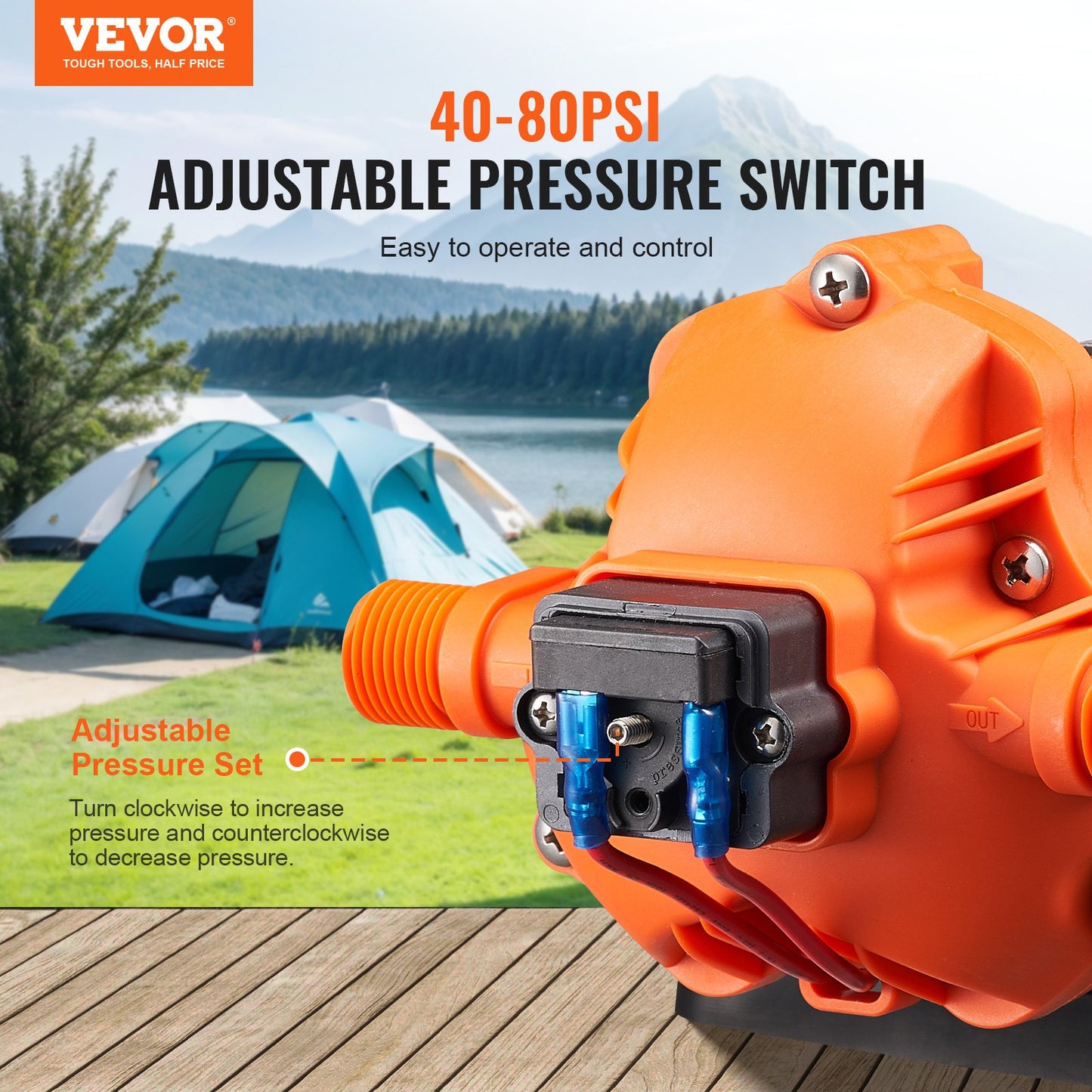 Diaphragm Pump 3.5GPM 13.25L/min 3-Chamber Water Pump Pressure Switch