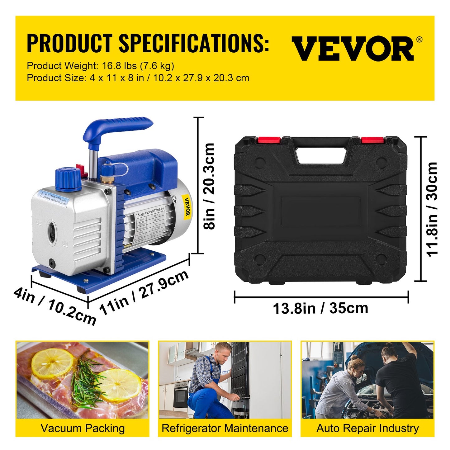 4CFM 1/4HP Rotary Vane Vacuum Pump + R134AManifold Gauge Tester Charging +Hose