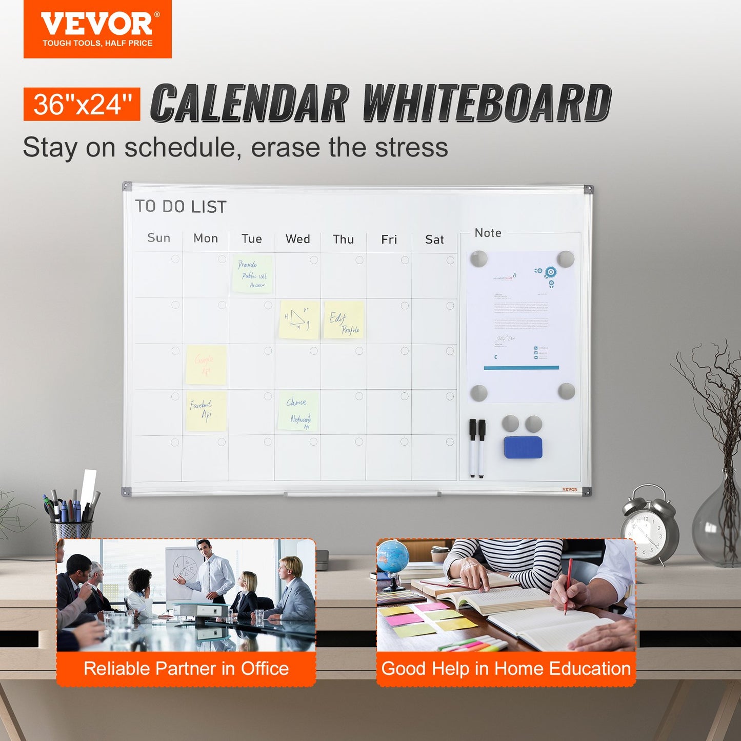 Magnetic Whiteboard Dry Erase Board 36" x 24" Wall Mounted for Office