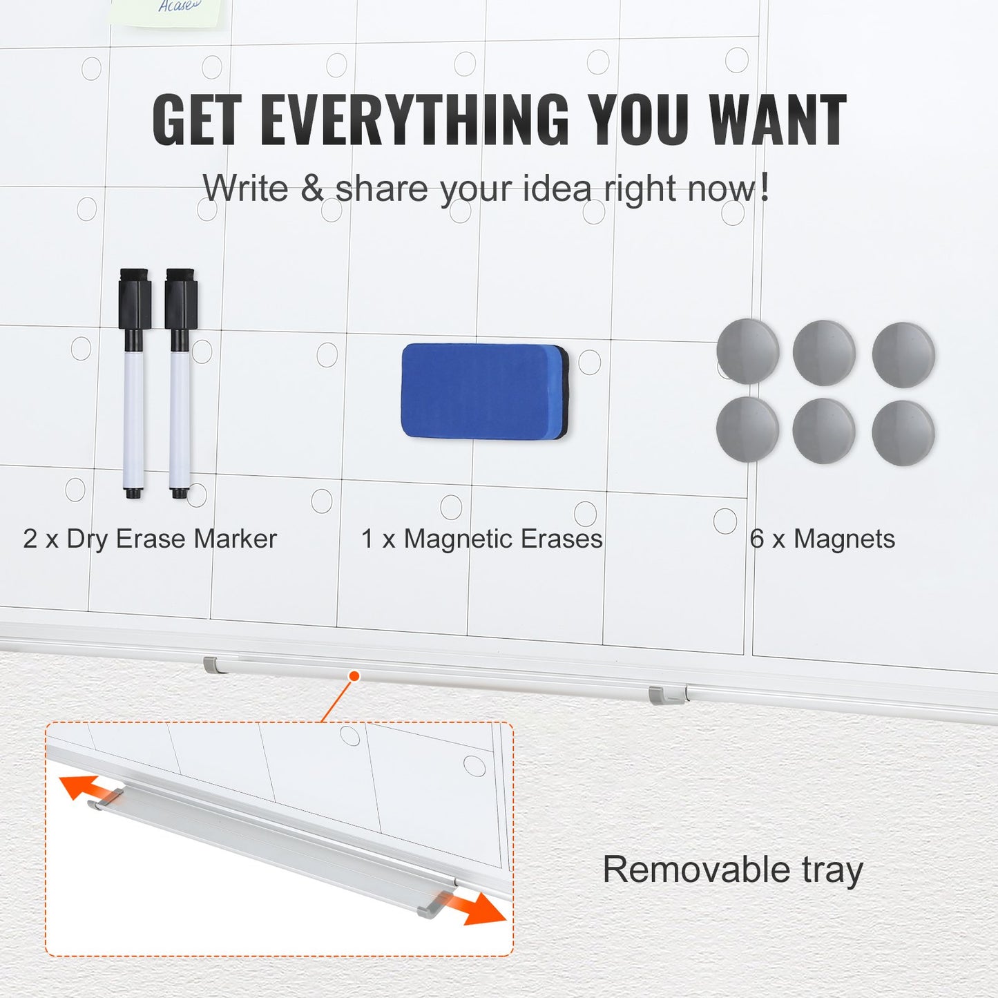 Magnetic Whiteboard Dry Erase Board 36" x 24" Wall Mounted for Office