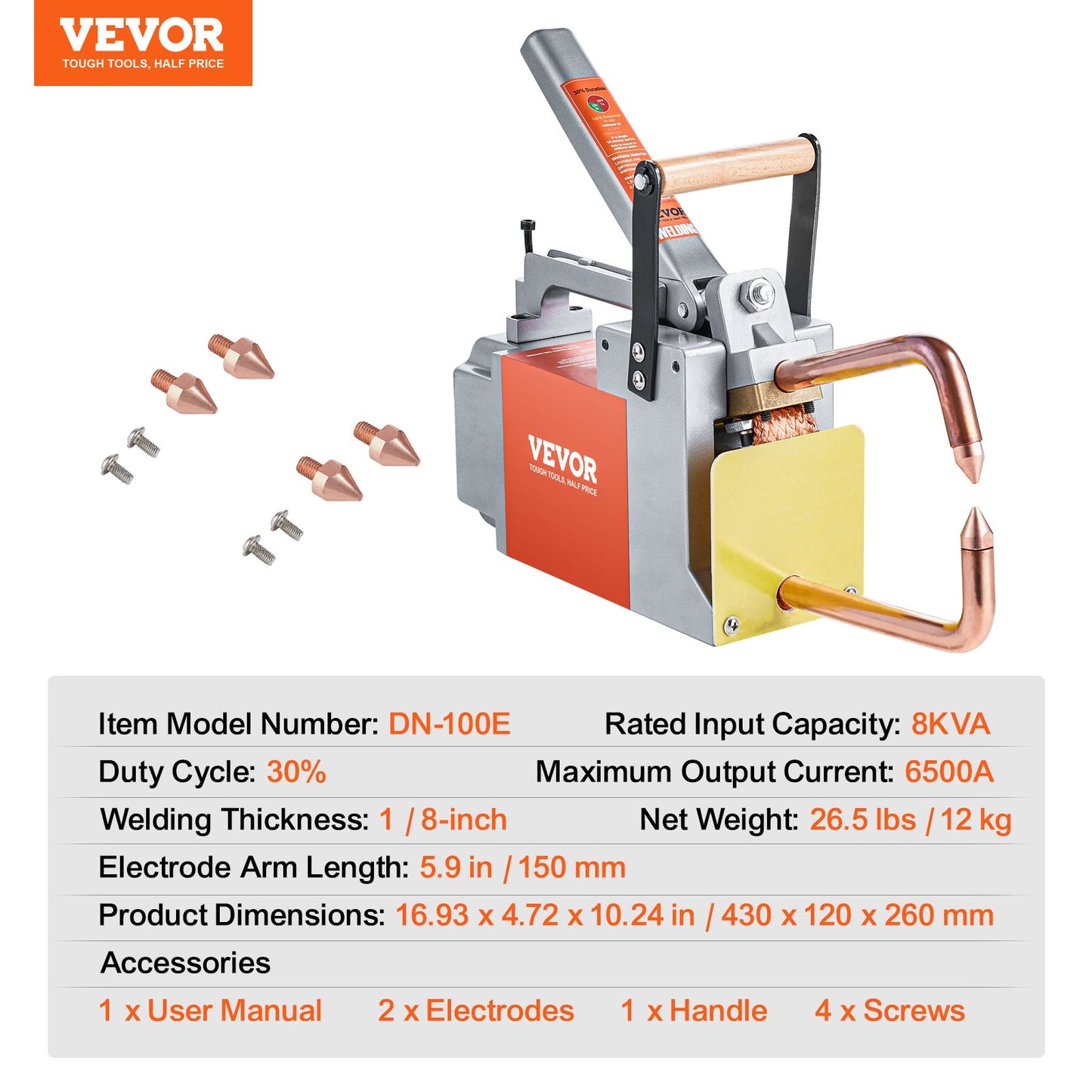 Portable Spot Welder, 1/8-inch Thick Spot Welder Machine with 8KVA Input Capacity, Handheld Welding Tip Gun Metal Sheet Spot Welding Machine for Carbon Steel, Aluminum Sheet