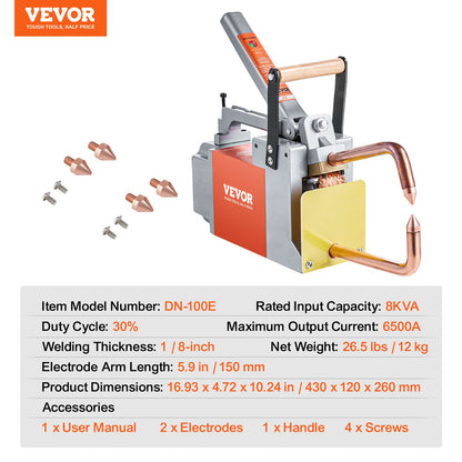 Portable Spot Welder, 1/8-inch Thick Spot Welder Machine with 8KVA Input Capacity, Handheld Welding Tip Gun Metal Sheet Spot Welding Machine for Carbon Steel, Aluminum Sheet