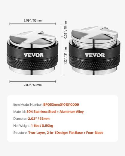 53mm Coffee Distributor 2-in-1 Adjustable Espresso Distributor for Home