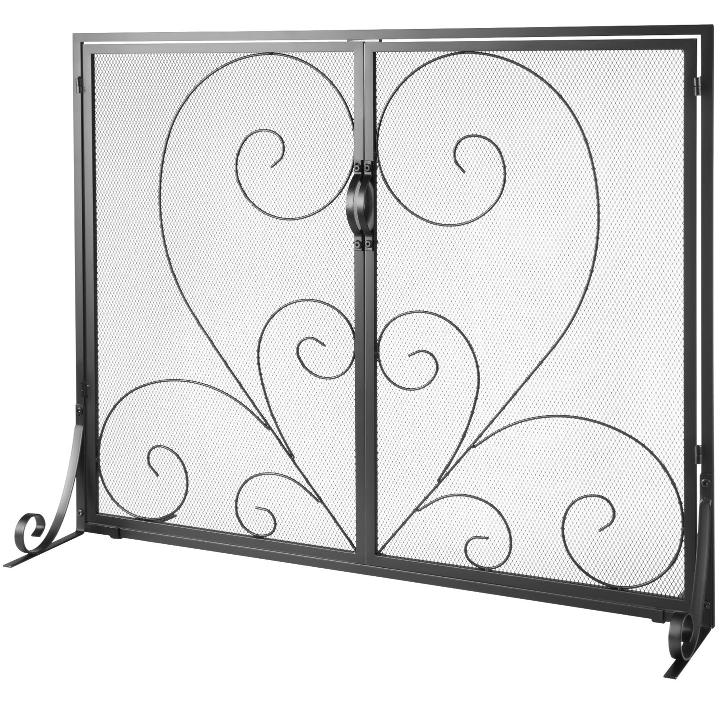 990x802MM Fireplace Screen 2-Panel Iron Mesh Spark Guard Vintage Black