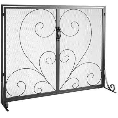 990x802MM Fireplace Screen 2-Panel Iron Mesh Spark Guard Vintage Black