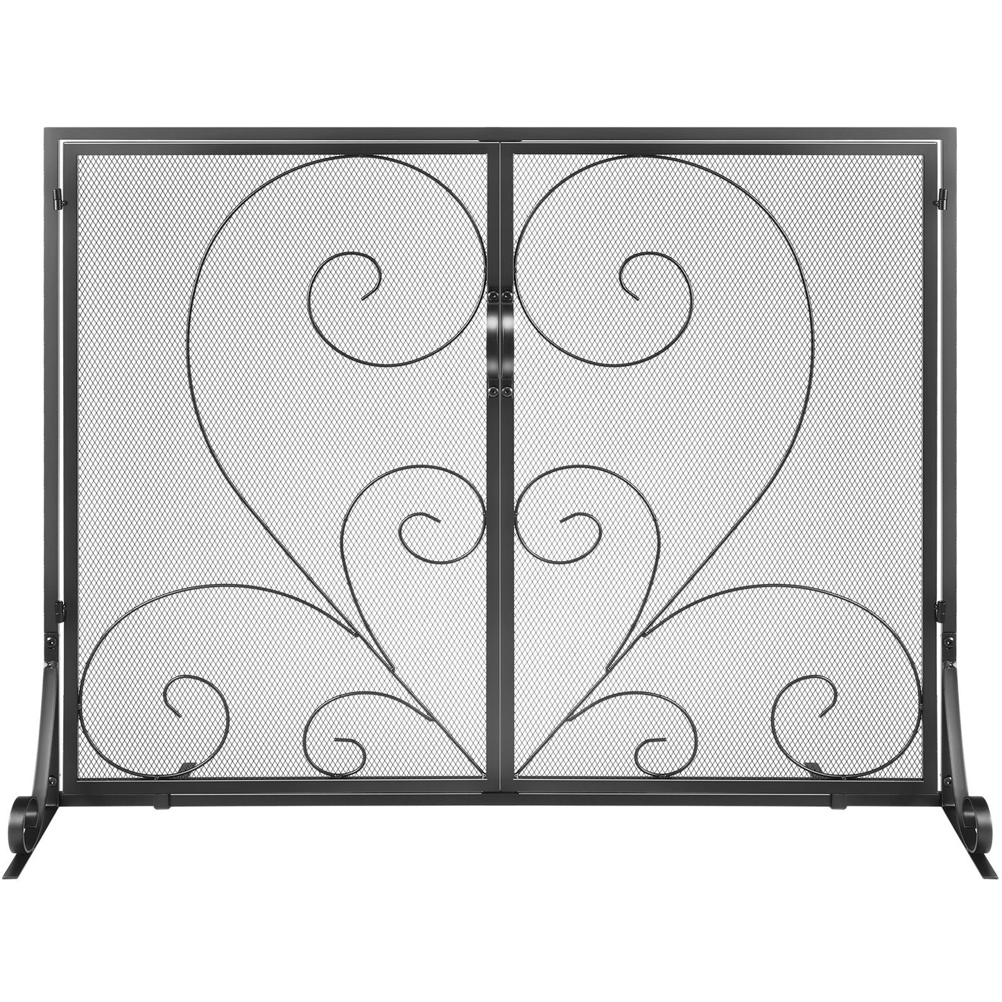 990x802MM Fireplace Screen 2-Panel Iron Mesh Spark Guard Vintage Black