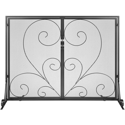 990x802MM Fireplace Screen 2-Panel Iron Mesh Spark Guard Vintage Black