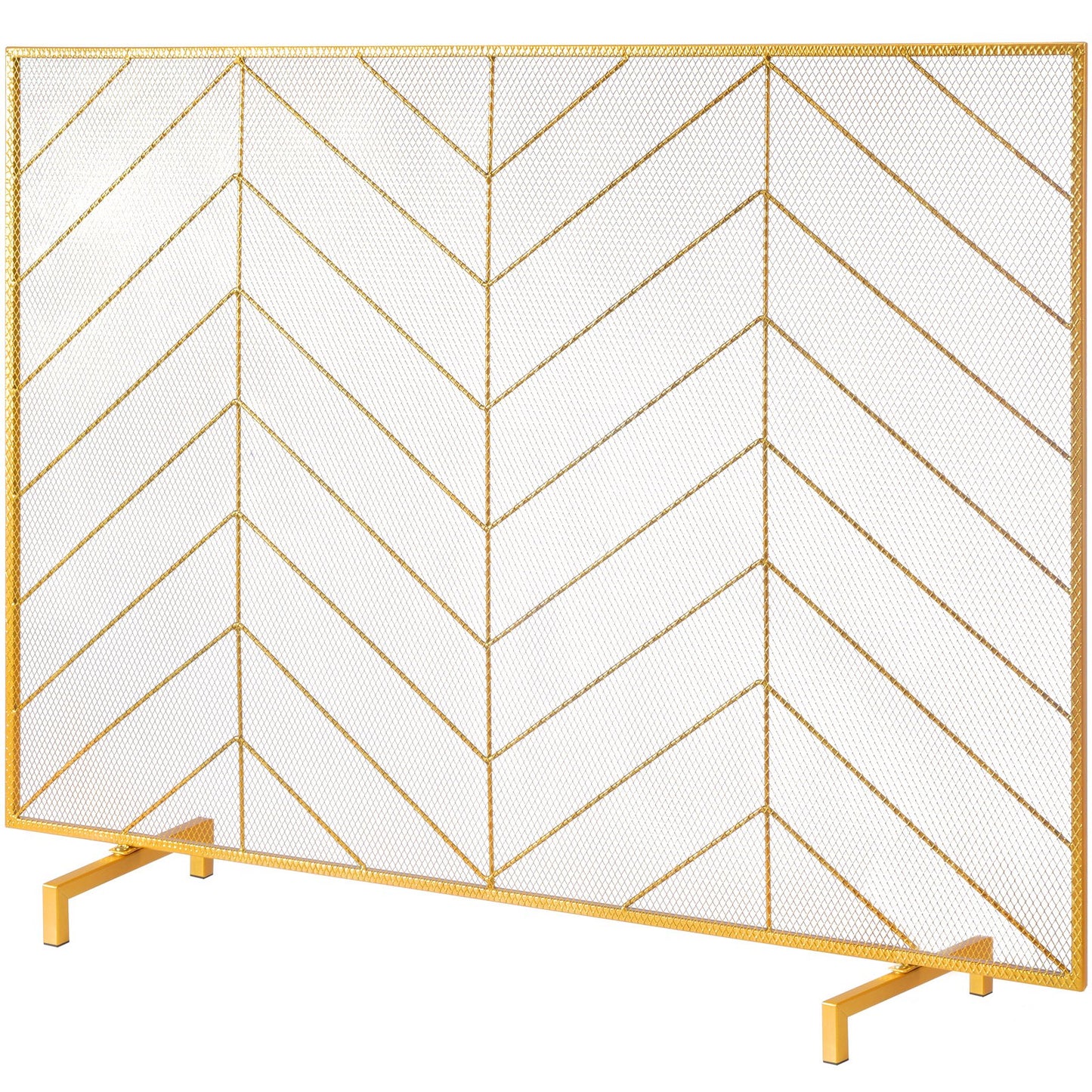 980x758MM Fireplace Screen 1-Panel Iron Mesh Spark Guard Modern Gold