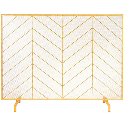 980x758MM Fireplace Screen 1-Panel Iron Mesh Spark Guard Modern Gold