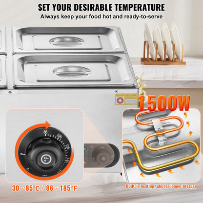 Commercial Electric Food Warmer Countertop Buffet 4*12 Qt Pan Bain Marie