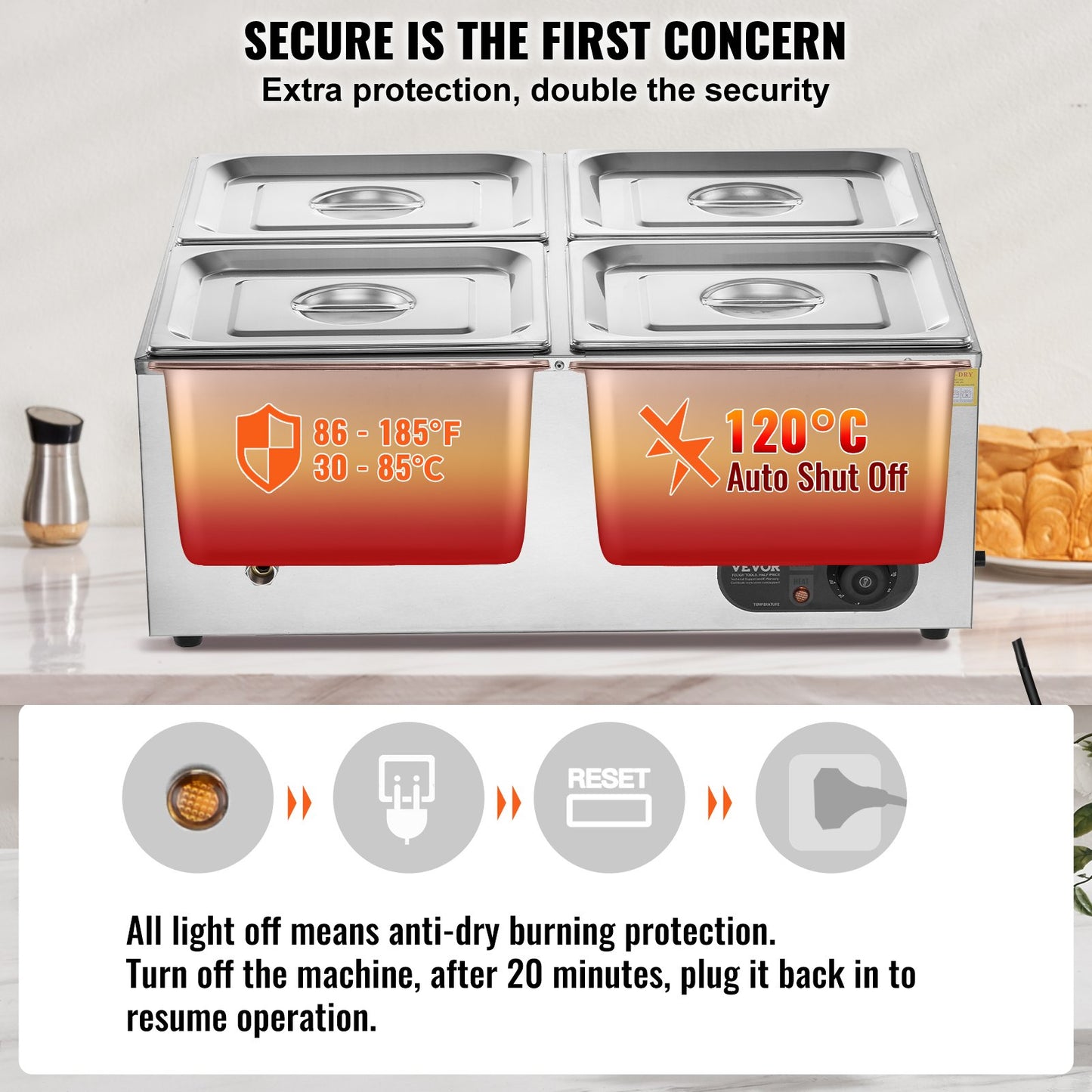 Commercial Electric Food Warmer Countertop Buffet 4*12 Qt Pan Bain Marie