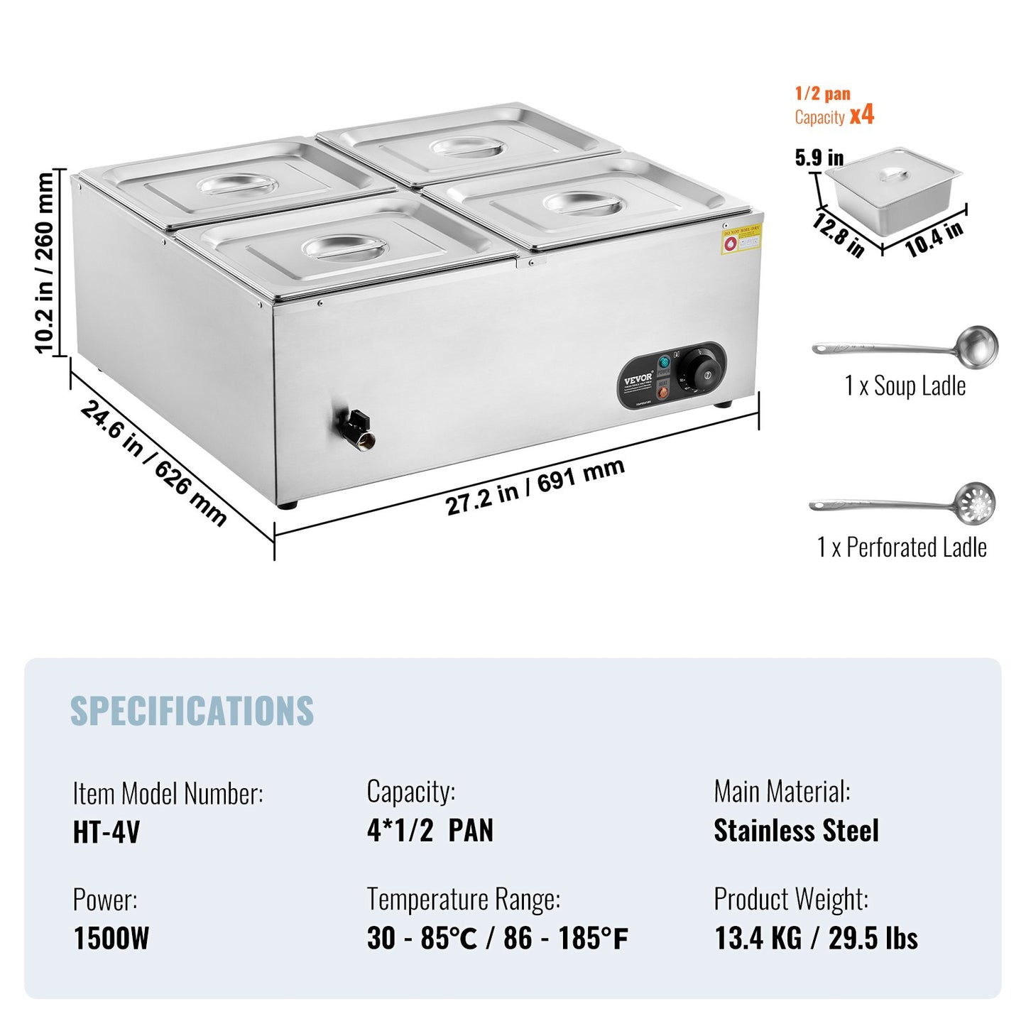 Commercial Electric Food Warmer Countertop Buffet 4*12 Qt Pan Bain Marie