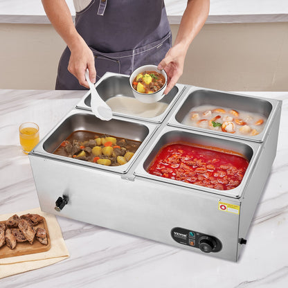 Commercial Electric Food Warmer Countertop Buffet 4*12 Qt Pan Bain Marie