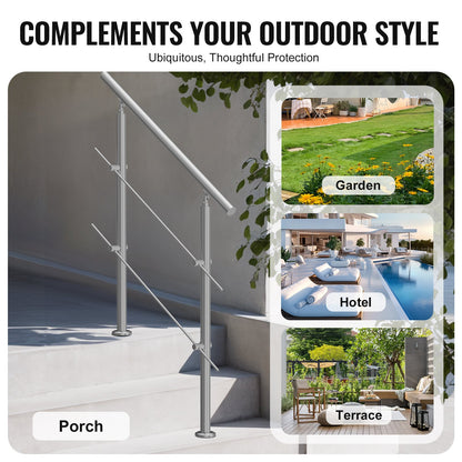 39.4in Handrails for Outdoor Steps 2 Crossbars Staircase for Porch Deck
